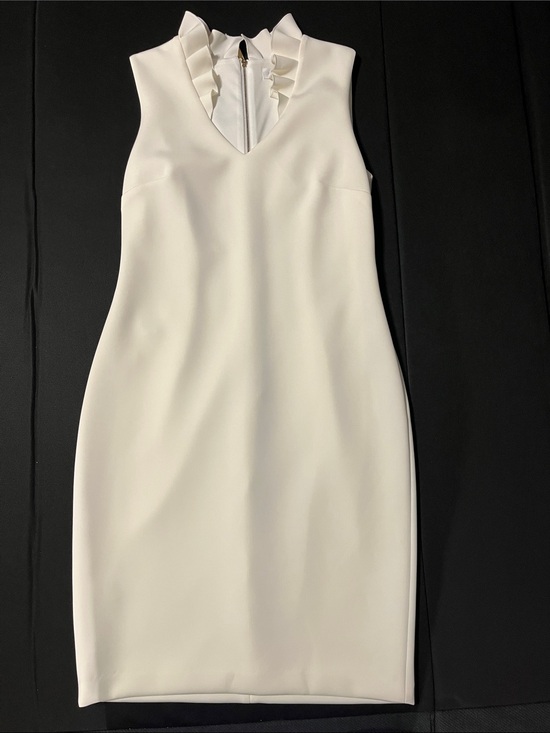 Calvin Klein Dresses & Skirts - Calvin Klein Cream Sleeveless Ruffle-Neck Midi Sheath Dress